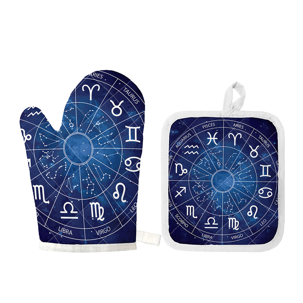 Zodiac Signs Wheel Print Oven Mitt And Pot Holder Set