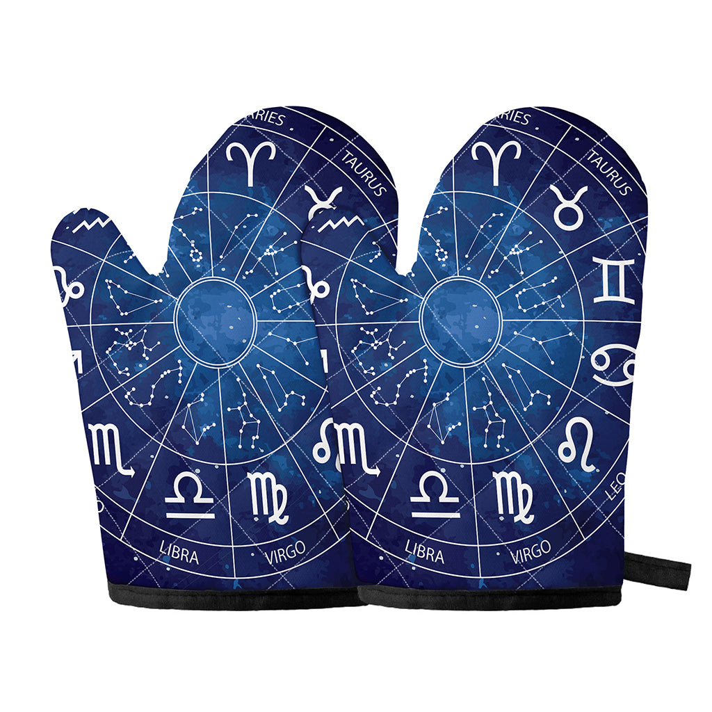 Zodiac Signs Wheel Print Oven Mitts