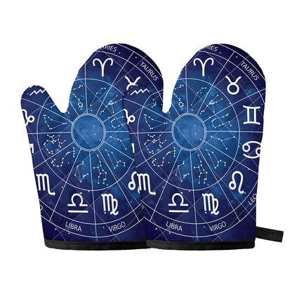 Zodiac Signs Wheel Print Oven Mitts