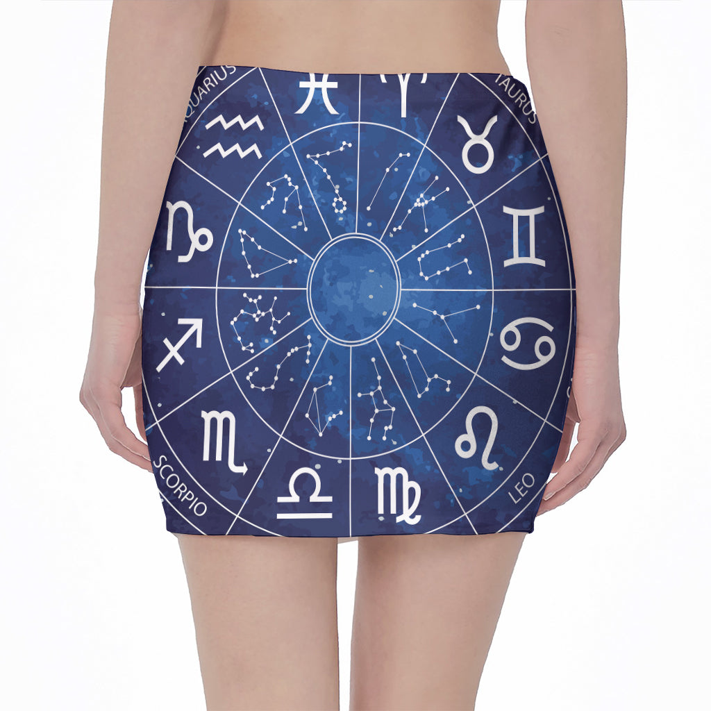 Zodiac Signs Wheel Print Pencil Mini Skirt