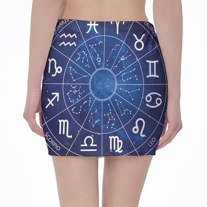 Zodiac Signs Wheel Print Pencil Mini Skirt