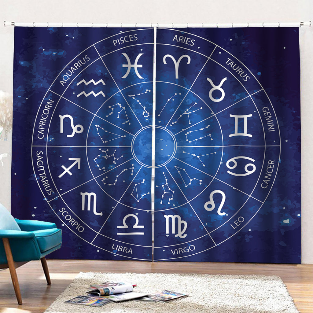 Zodiac Signs Wheel Print Pencil Pleat Curtains