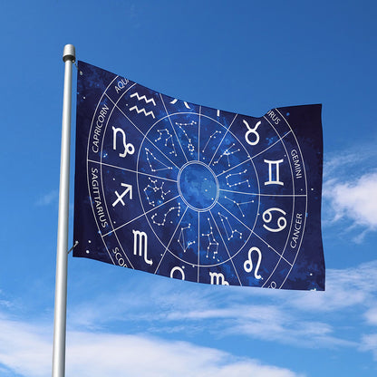 Zodiac Signs Wheel Print Polyester Flag
