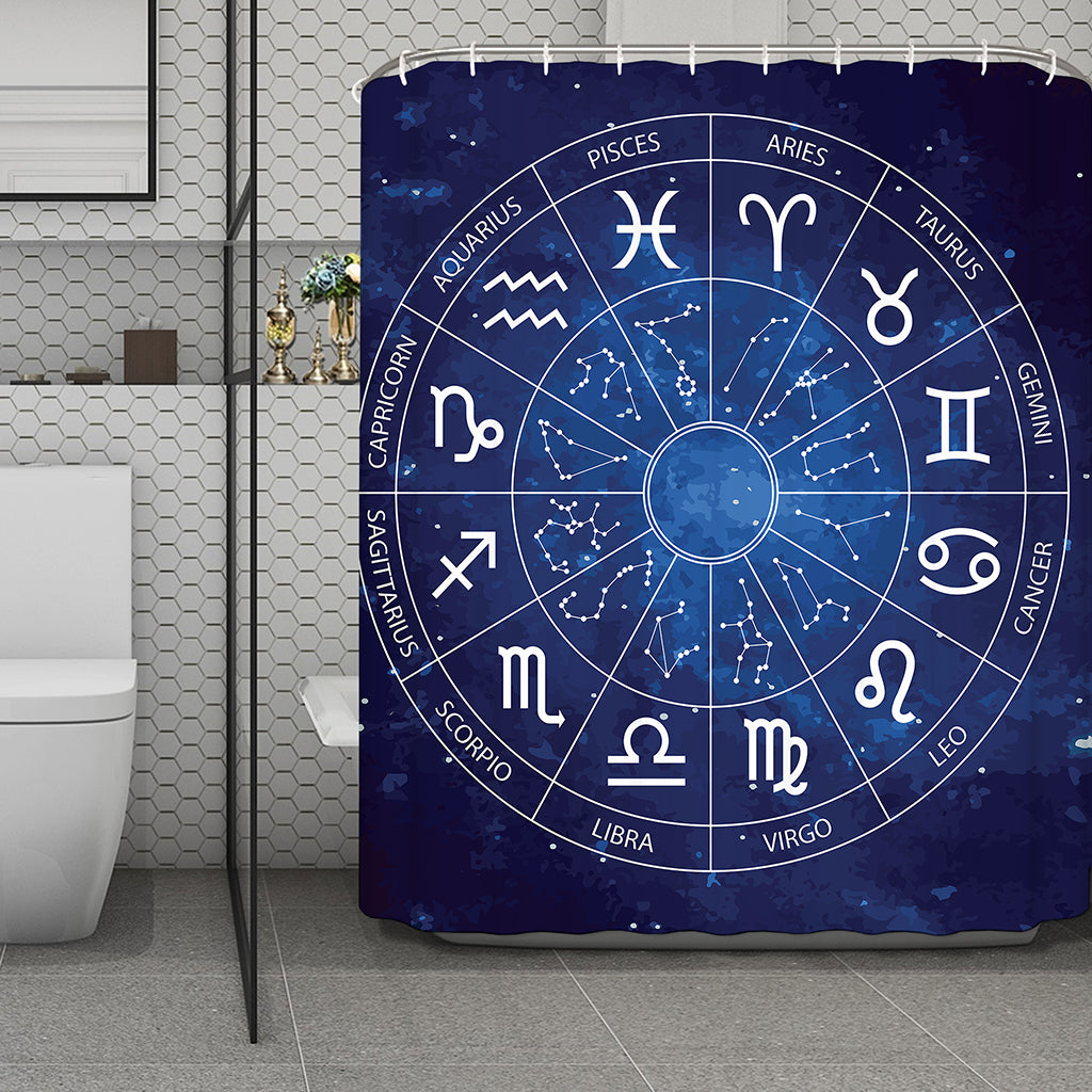 Zodiac Signs Wheel Print Polyester Shower Curtain