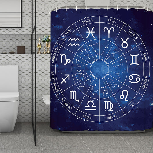 Zodiac Signs Wheel Print Polyester Shower Curtain