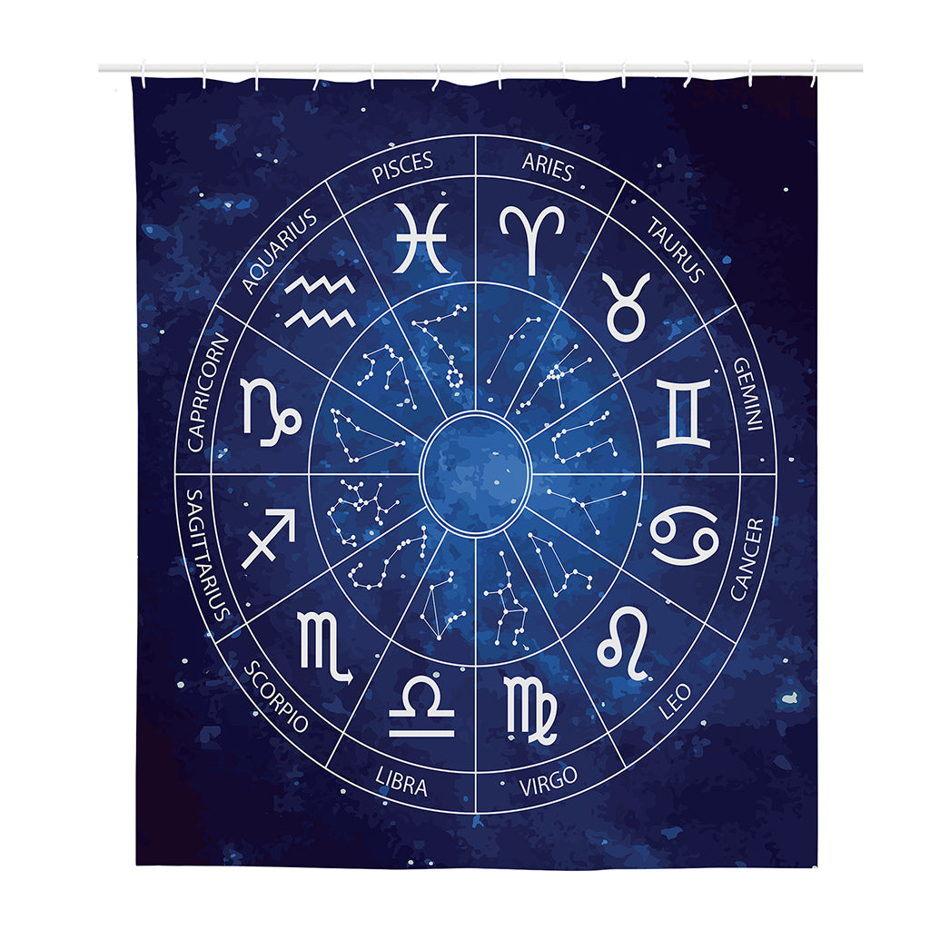 Zodiac Signs Wheel Print Polyester Shower Curtain