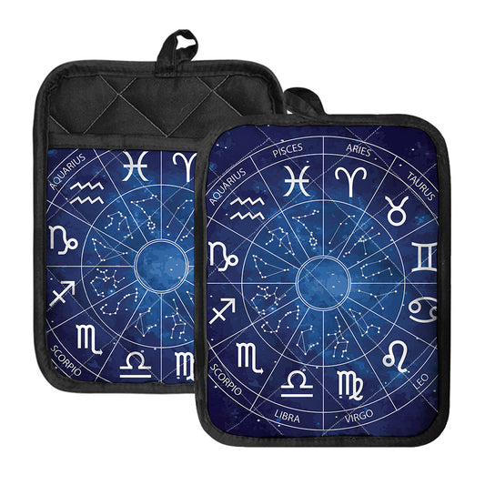 Zodiac Signs Wheel Print Pot Holders With Pocket