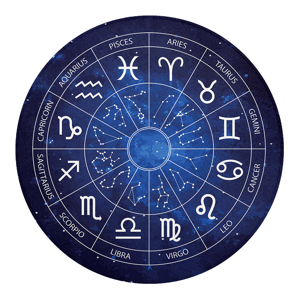 Zodiac Signs Wheel Print Round Blanket