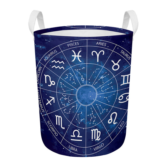 Zodiac Signs Wheel Print Round Laundry Basket