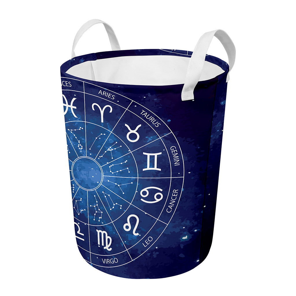 Zodiac Signs Wheel Print Round Laundry Basket