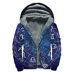 Zodiac Signs Wheel Print Sherpa Lined Zip Up Hoodie