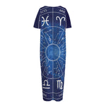Zodiac Signs Wheel Print Short Sleeve Long Nightdress