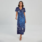 Zodiac Signs Wheel Print Short Sleeve Maxi Dress