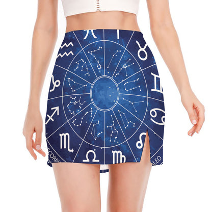 Zodiac Signs Wheel Print Side Slit Mini Skirt