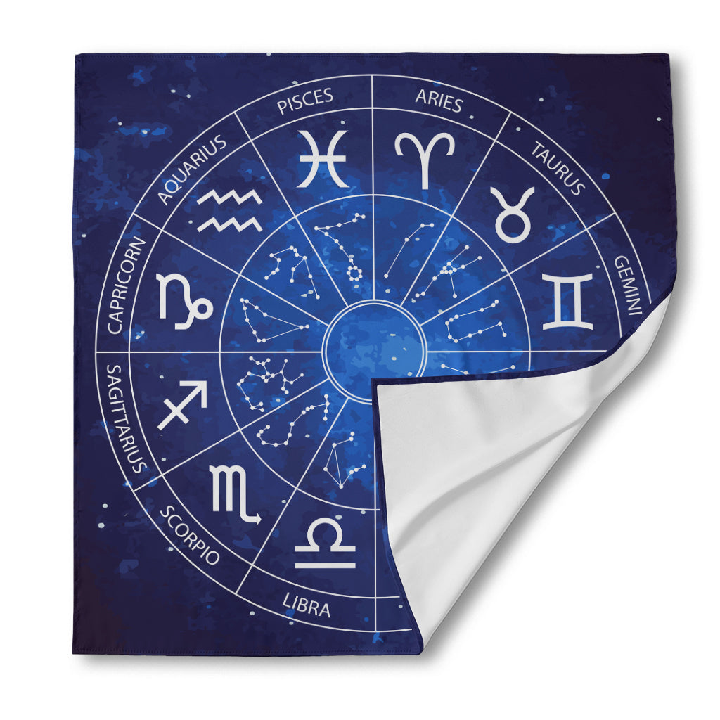 Zodiac Signs Wheel Print Silk Bandana