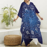 Zodiac Signs Wheel Print Silk V-Neck Kaftan Dress