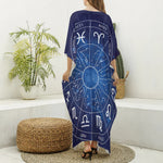 Zodiac Signs Wheel Print Silk V-Neck Kaftan Dress