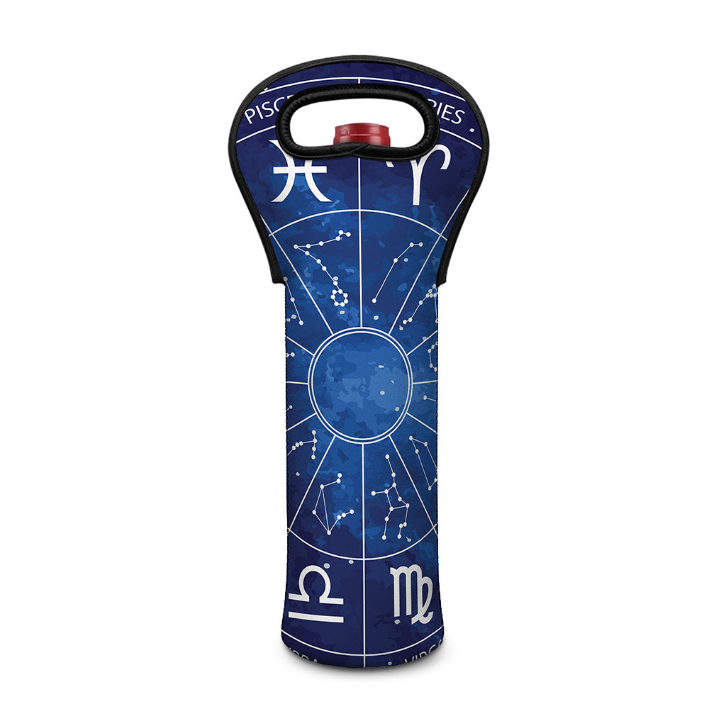 Zodiac Signs Wheel Print Single Neoprene Wine Tote