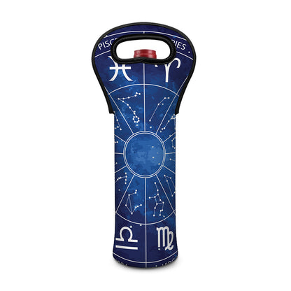 Zodiac Signs Wheel Print Single Neoprene Wine Tote