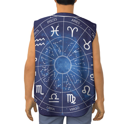 Zodiac Signs Wheel Print Sleeveless Baseball Jersey