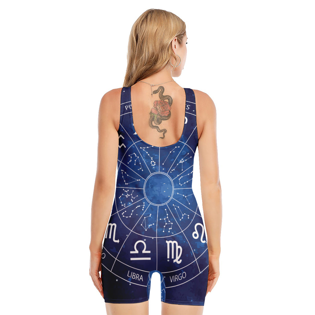 Zodiac Signs Wheel Print Sleeveless One Piece Swimsuit