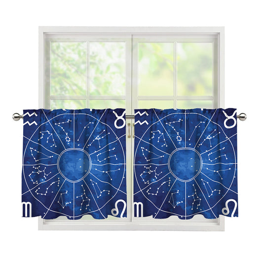 Zodiac Signs Wheel Print Tier Curtains