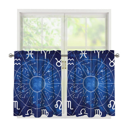 Zodiac Signs Wheel Print Tier Curtains
