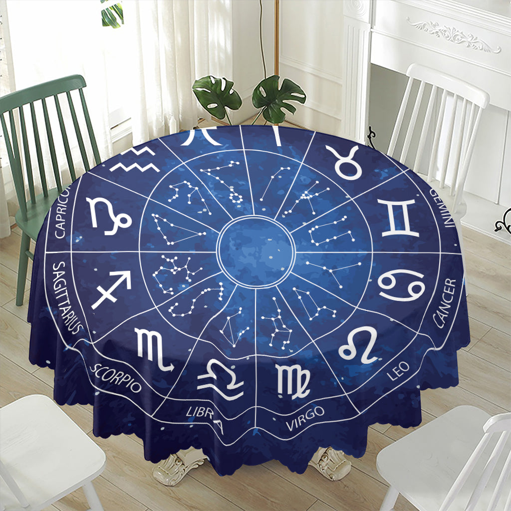 Zodiac Signs Wheel Print Waterproof Round Tablecloth