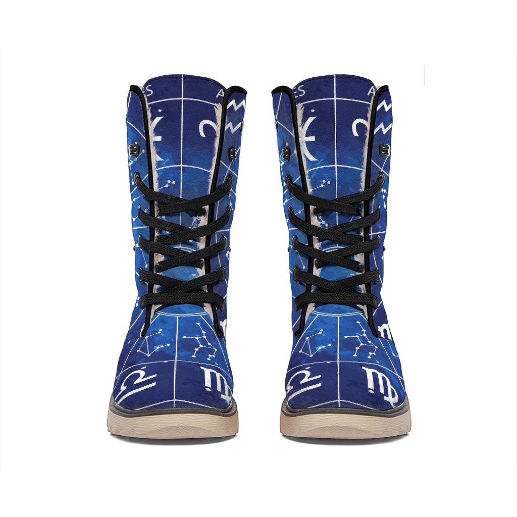 Zodiac Signs Wheel Print Winter Boots