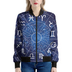 Zodiac Signs Wheel Print Women's Bomber Jacket