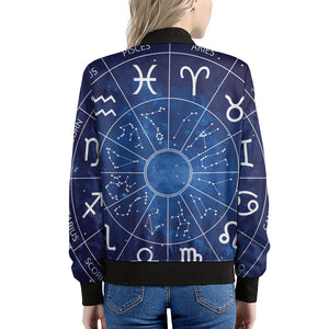Zodiac Signs Wheel Print Women's Bomber Jacket