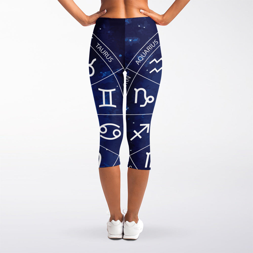 Zodiac Signs Wheel Print Women's Capri Leggings