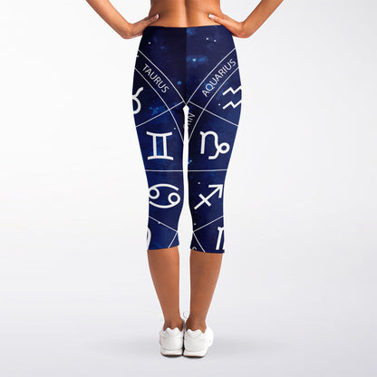 Zodiac Signs Wheel Print Women's Capri Leggings