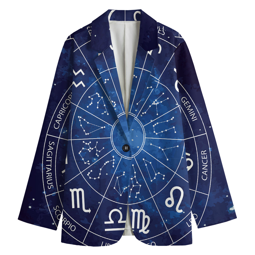 Zodiac Signs Wheel Print Women's Cotton Blazer