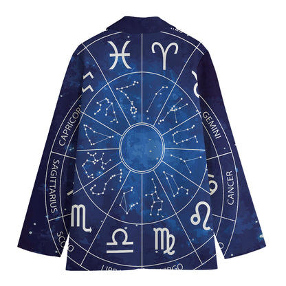 Zodiac Signs Wheel Print Women's Cotton Blazer