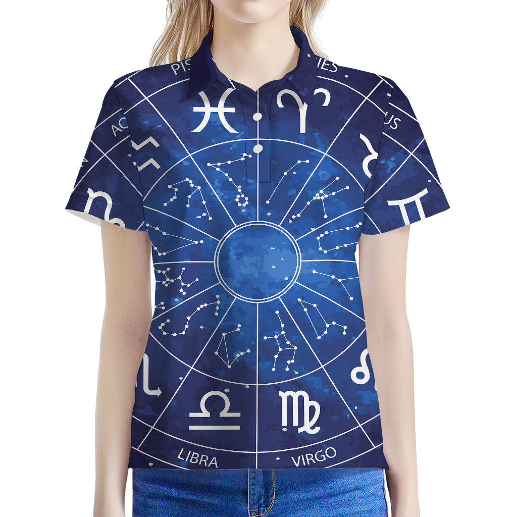 Zodiac Signs Wheel Print Women's Polo Shirt