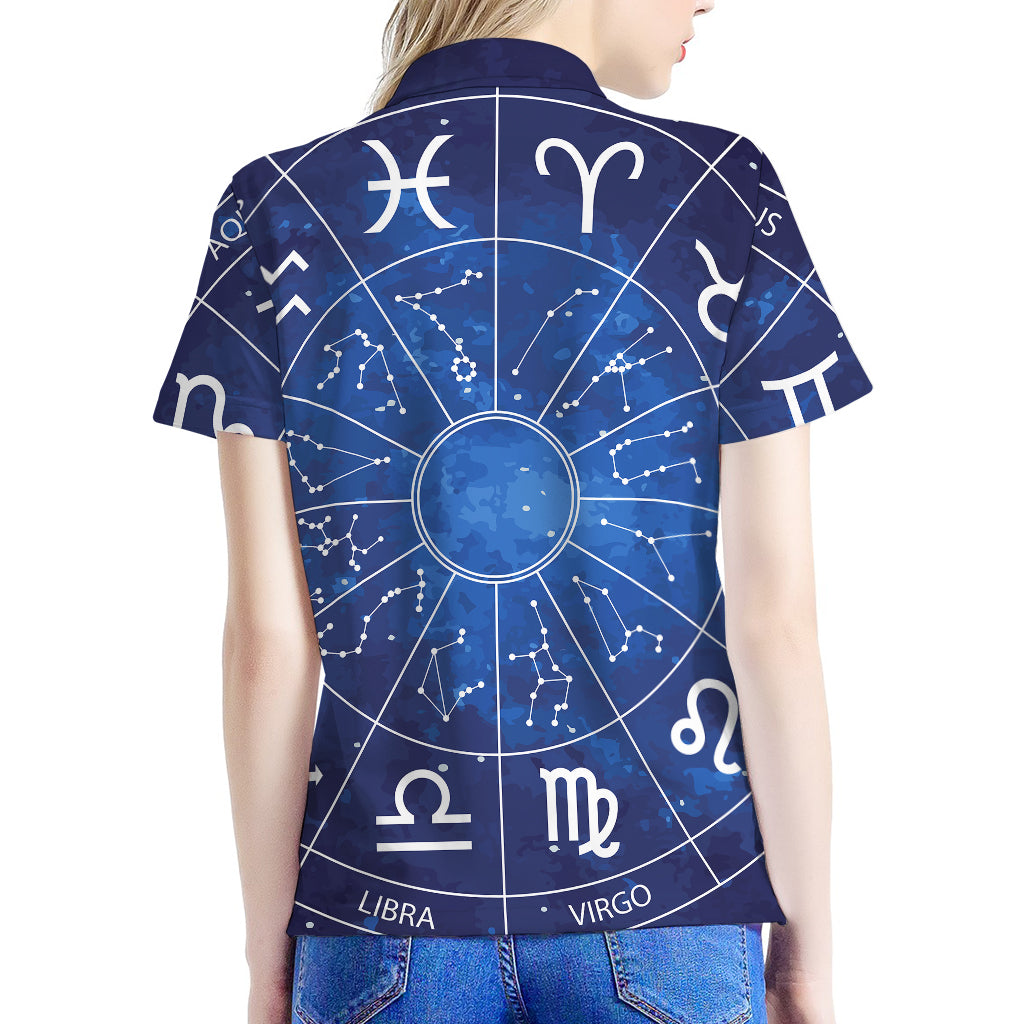 Zodiac Signs Wheel Print Women's Polo Shirt