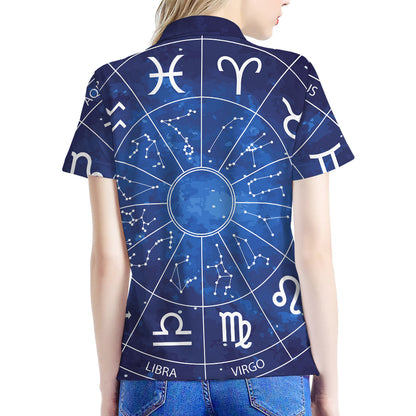Zodiac Signs Wheel Print Women's Polo Shirt