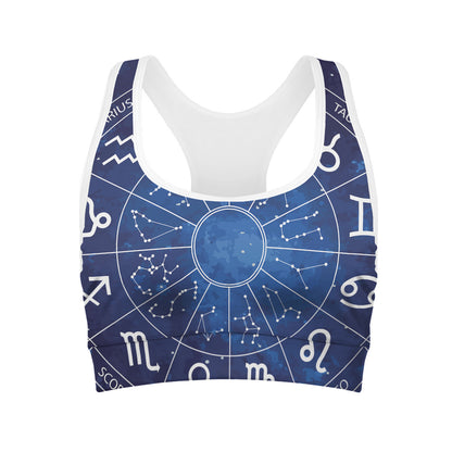 Zodiac Signs Wheel Print Women's Sports Bra