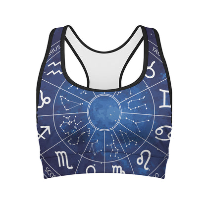 Zodiac Signs Wheel Print Women's Sports Bra