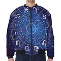 Zodiac Signs Wheel Print Zip Sleeve Bomber Jacket