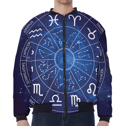 Zodiac Signs Wheel Print Zip Sleeve Bomber Jacket