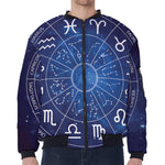 Zodiac Signs Wheel Print Zip Sleeve Bomber Jacket