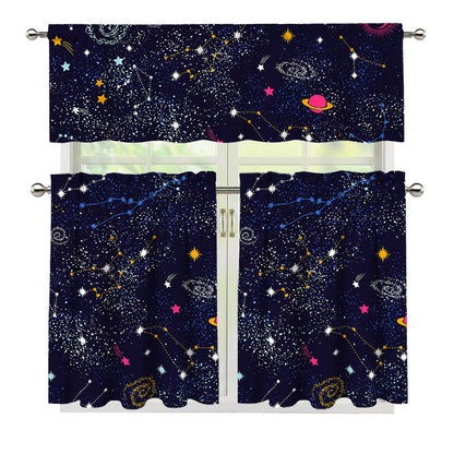 Zodiac Star Signs Galaxy Space Print 3 Piece Kitchen Curtains