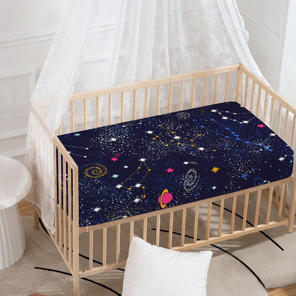 Zodiac Star Signs Galaxy Space Print Baby Crib Sheet