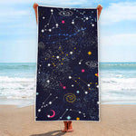 Zodiac Star Signs Galaxy Space Print Beach Towel