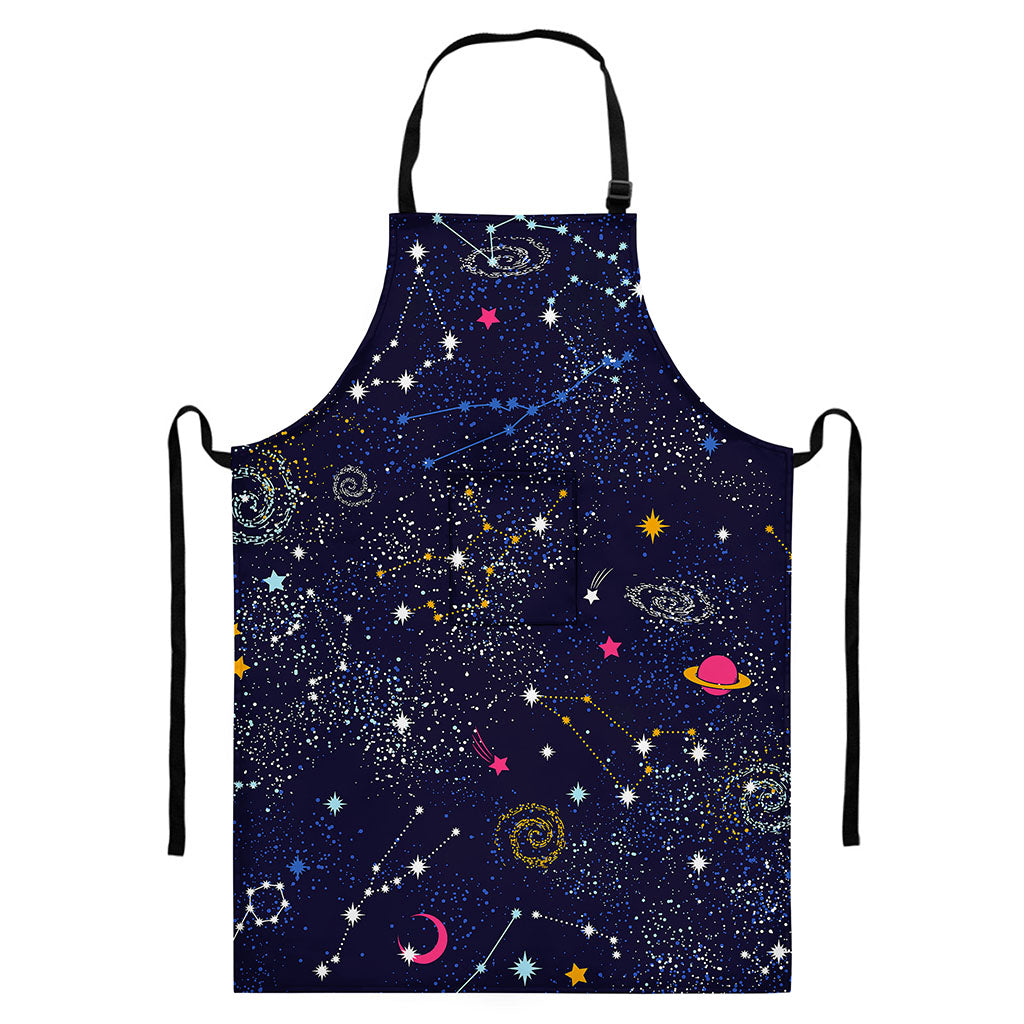 Zodiac Star Signs Galaxy Space Print Bib Apron With Pocket