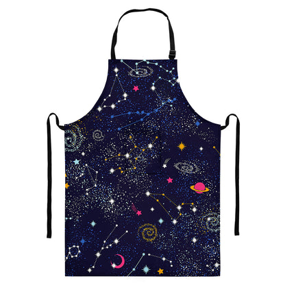Zodiac Star Signs Galaxy Space Print Bib Apron With Pocket