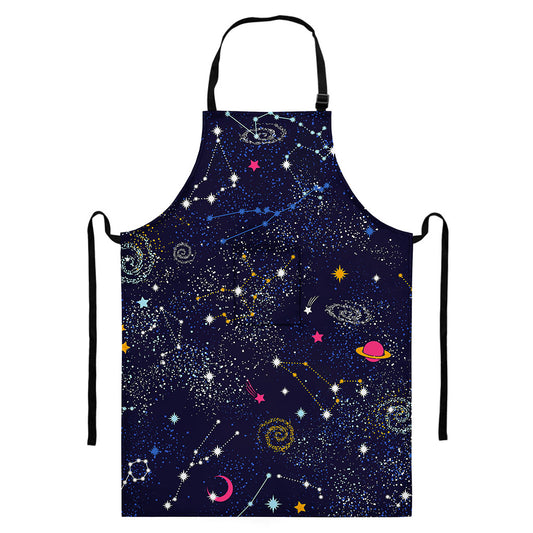 Zodiac Star Signs Galaxy Space Print Bib Apron With Pocket