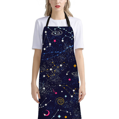 Zodiac Star Signs Galaxy Space Print Bib Apron With Pocket